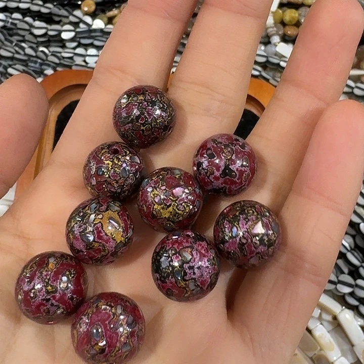 玛瑙/玉髓合金珠宝半成品一颗14mm紫红色圆珠