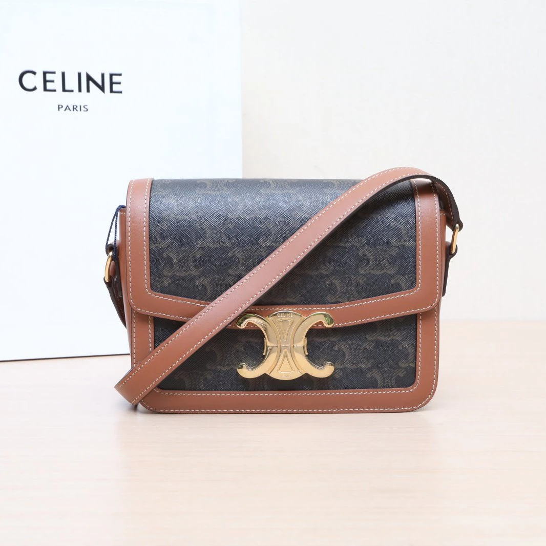 99新 Celine/思琳 小花双双 凯旋门 金属锁扣 Teen 老花 金扣 包