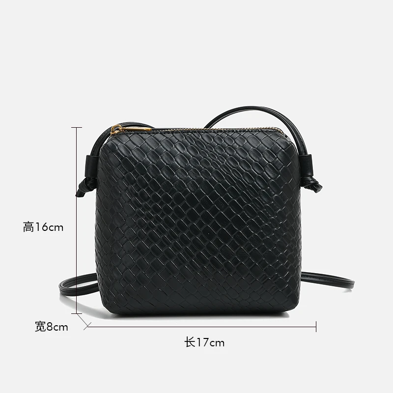 小方包女百搭高级感单肩斜挎包豆腐包-编织纹黑60236-3