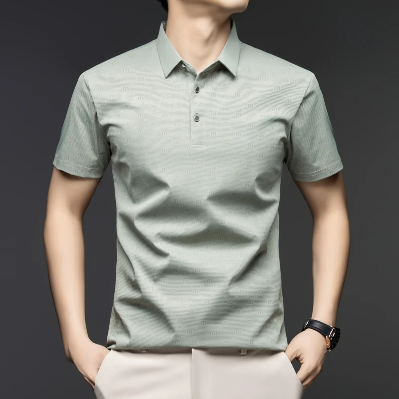 万古龙翻领短袖商务正肩Polo衫夏季凉爽常规商务男装薄款休闲冰丝
