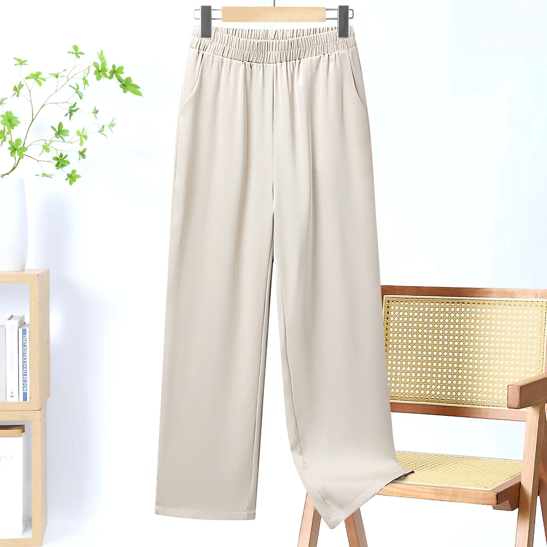 新中式妈妈装裤子春装直筒休闲长裤高腰阔腿裤宽松中老年女aa6058