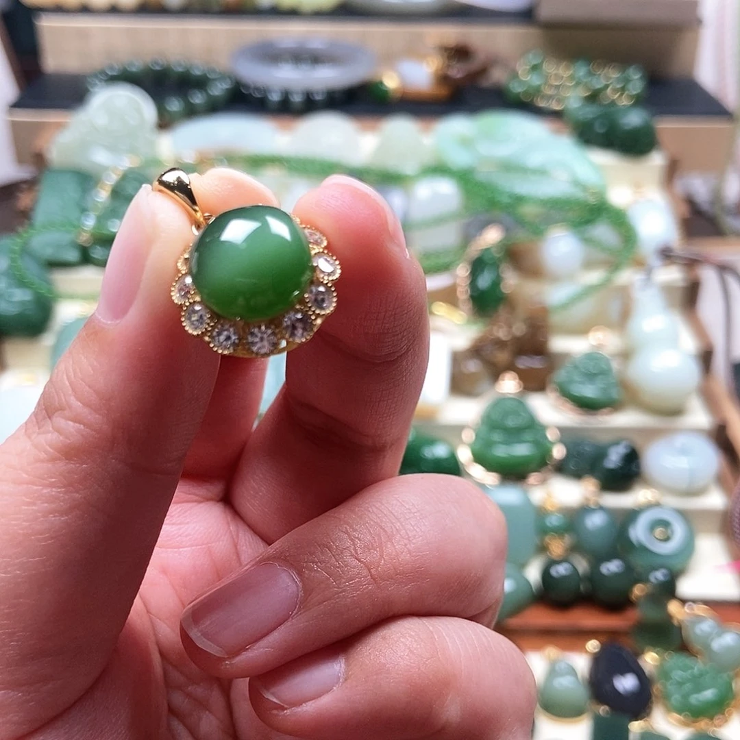 和田玉银S925镶嵌吊坠(不含链)