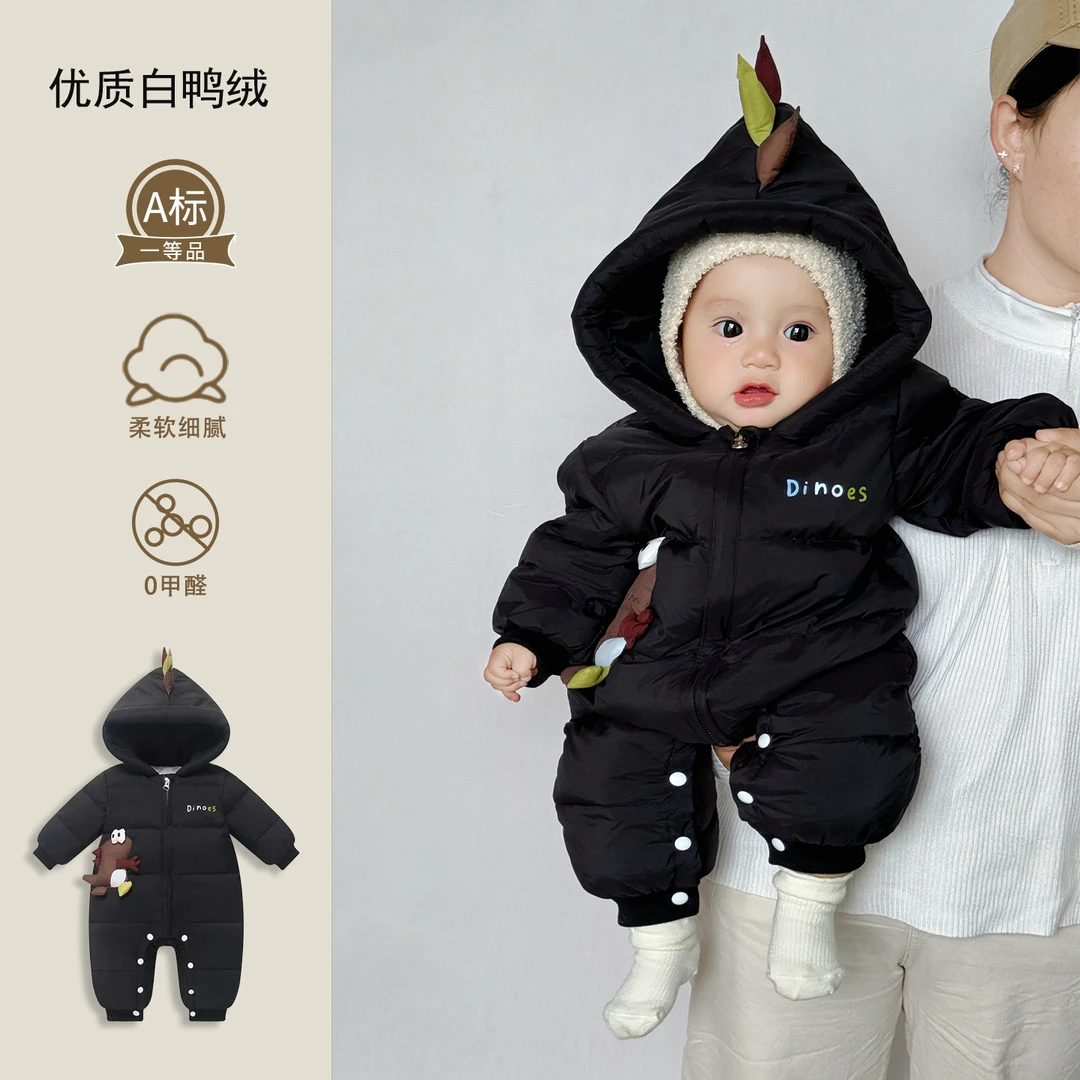 婴儿羽绒服0-3个月白鸭绒连体衣冬装轻薄款外出抱衣宝宝连帽外套6