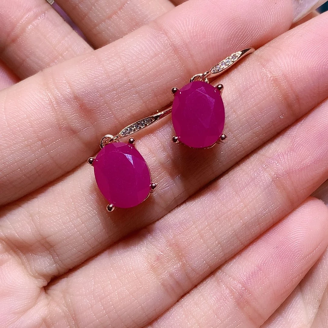 银S925镶嵌红宝石耳饰