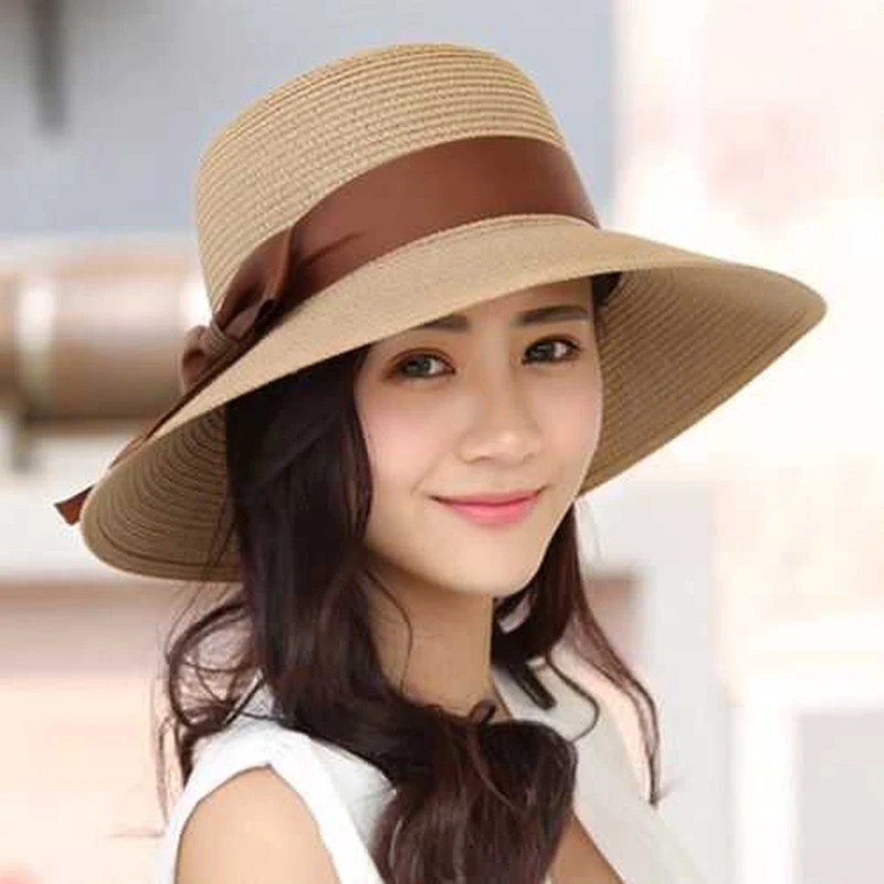 时尚帽子女夏季韩版百搭草帽户外可折叠沙滩防晒帽出游遮阳帽凉帽