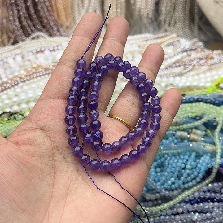 玛瑙/玉髓未镶嵌珠宝半成品一条6mm左右紫晶