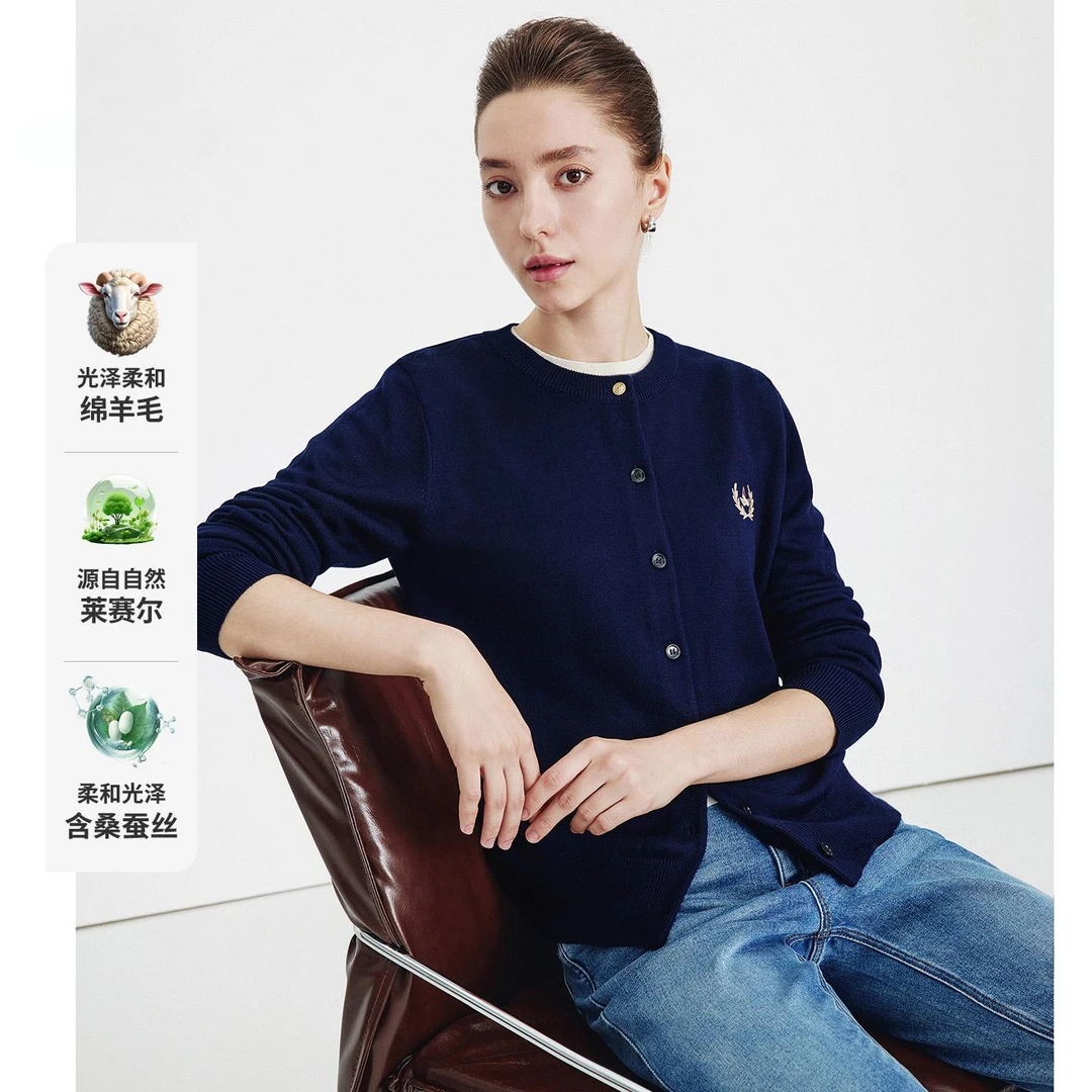 navigare意大利小帆船女士开衫圆领针织衫秋季新款弹力慵懒风穿搭