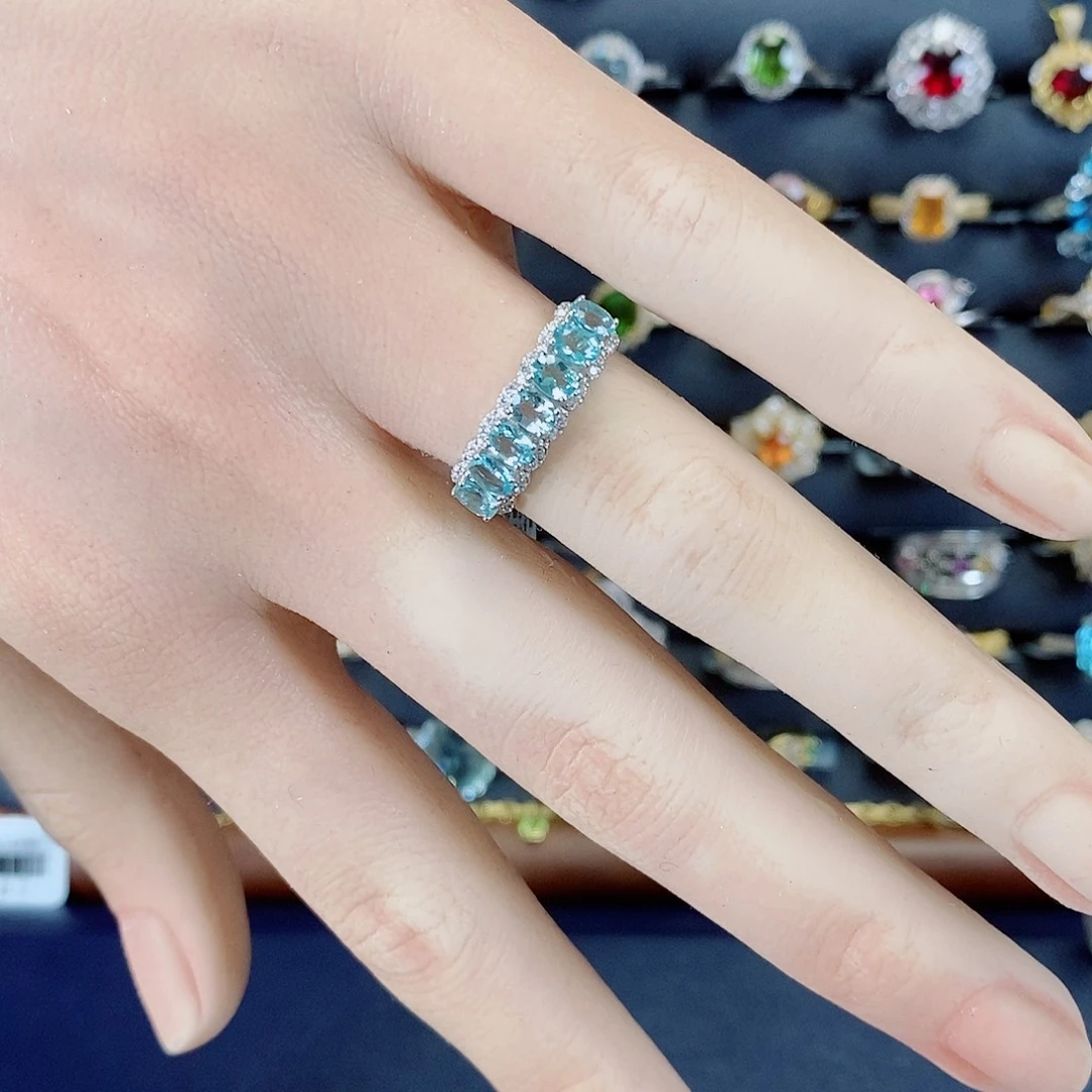 戒指磷灰石银S925镶嵌