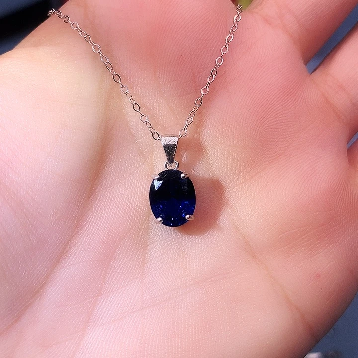 蓝宝石吊坠(赠链)银S925镶嵌