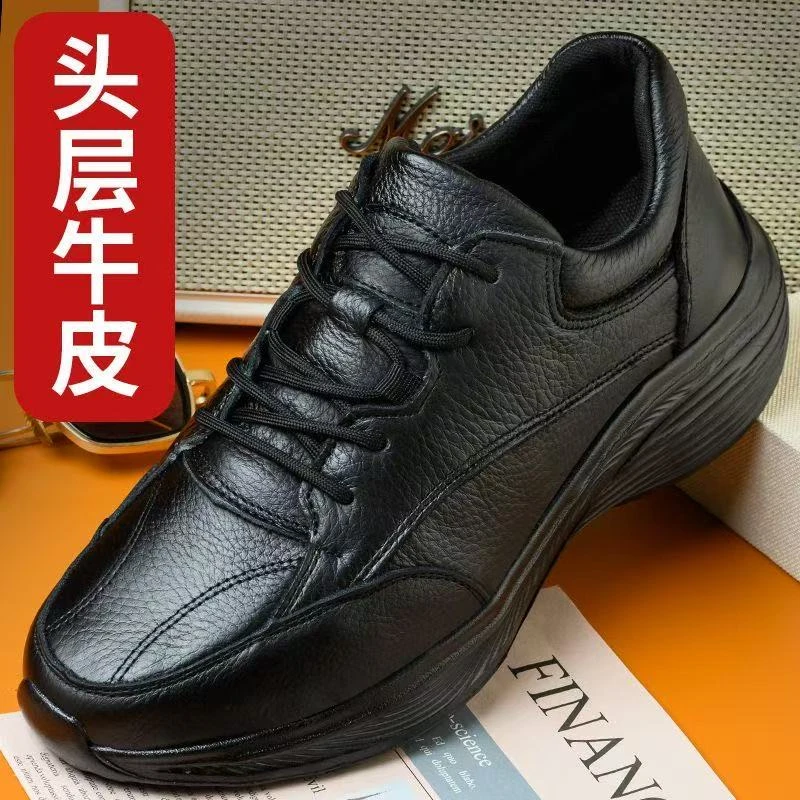 男女头层牛皮健步轻便运动皮鞋软底软皮透气高弹运动系带手工皮鞋