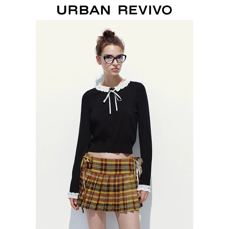 UR2025秋季新款女装复古波点荷叶边针织开衫UYL950138+