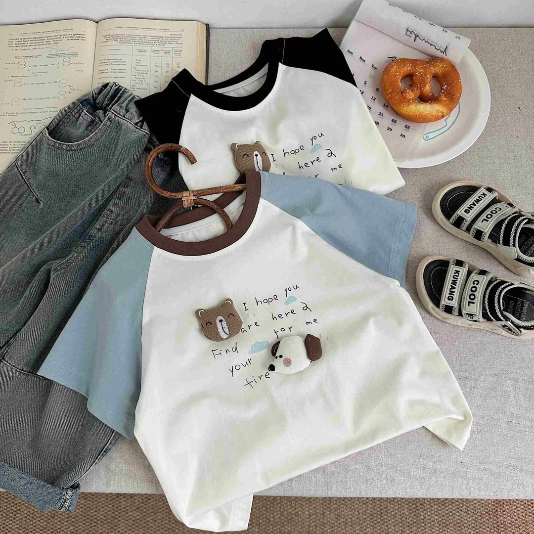 【郝叔专属】韩版卡通休闲上衣短袖中小童宽松2025夏季新款6636P