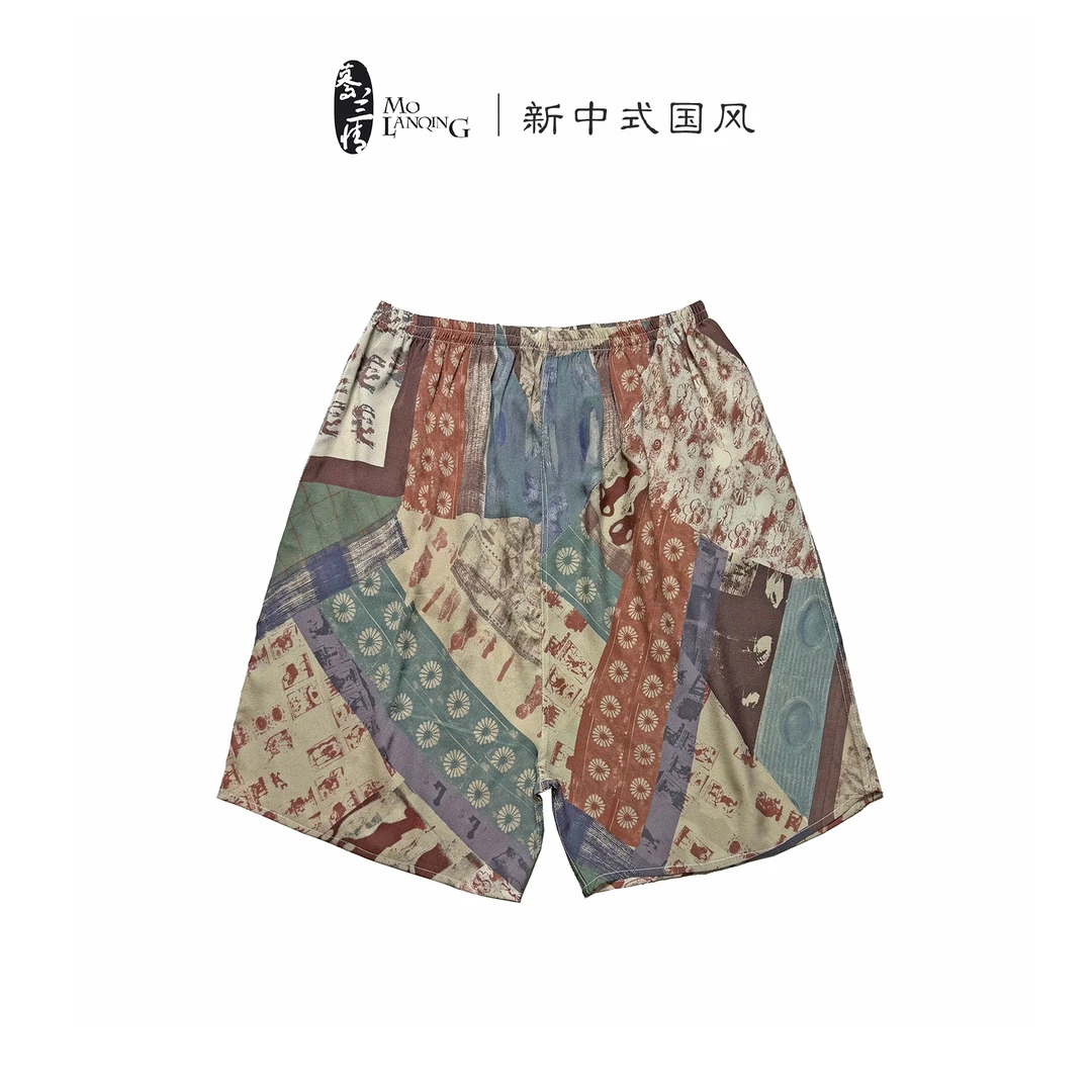 【波西米亚短裤】桑蚕丝女士时尚休闲夏季清凉印花短裤4194