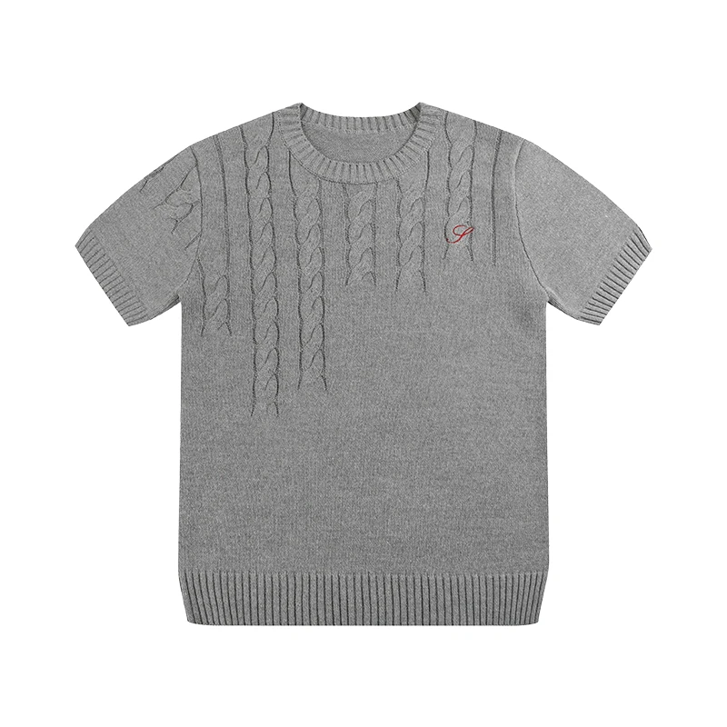 Slight Vogue丨绞花消失混纺纹收针中袖正肩羊毛感毛织短袖SV4327