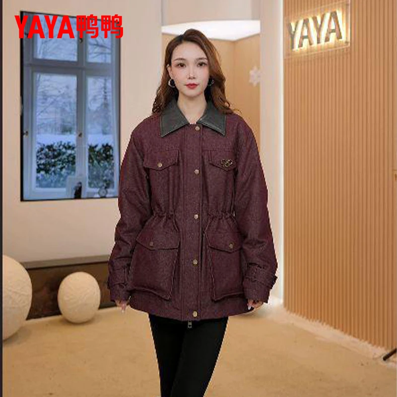 YAYA/鸭鸭2025新款风衣式收腰羽绒服休闲时尚高级感仿牛仔风女款