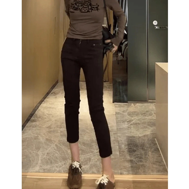 2025秋季新款新款复古百搭九分烟管裤女小个子弹力显瘦直筒牛仔裤