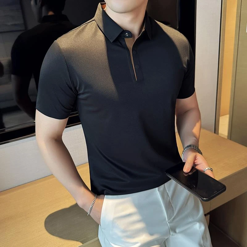 CATIA SELI冰丝薄款华夫格polo衫男士夏季新款无痕拼色短袖T恤衫
