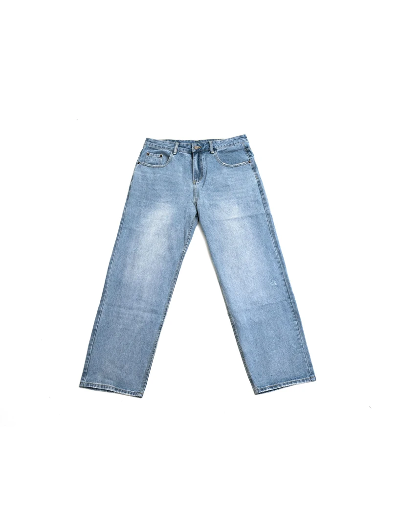 【破壳計劃】秋冬美式水洗直筒休闲浅蓝色牛仔裤
