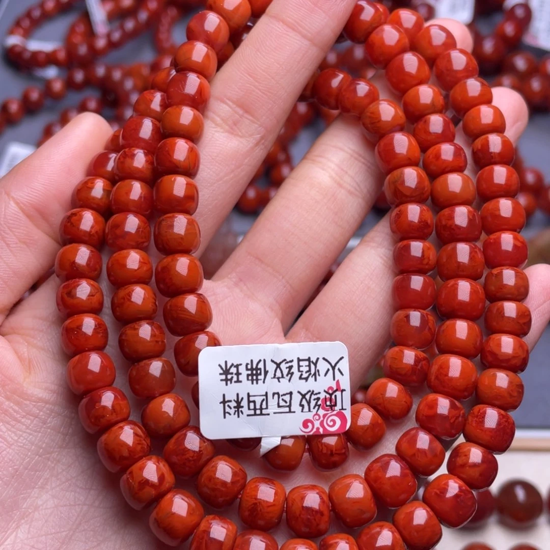 南红玛瑙未镶嵌其他8mm顶级瓦西妖孽火焰纹满肉老型佛珠
