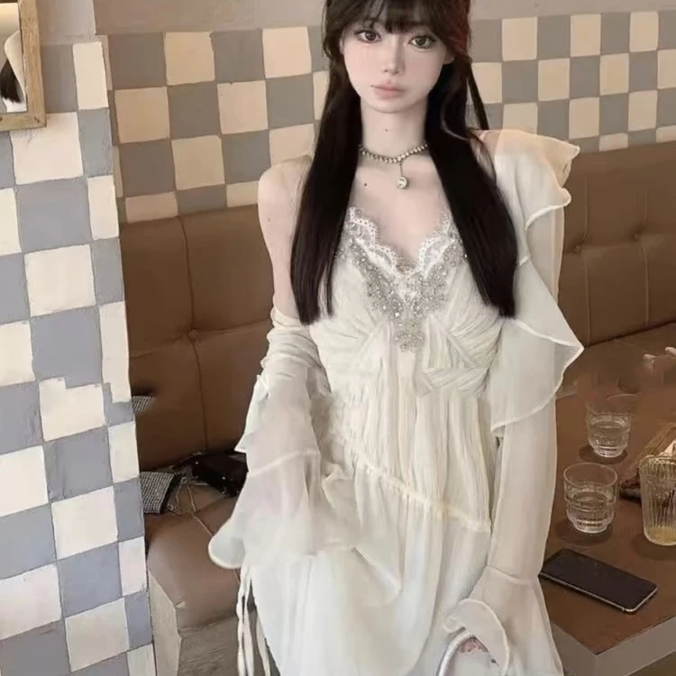 【单件外套】气质短款长袖杏色小众时尚百搭夏季法式荷叶边系带设