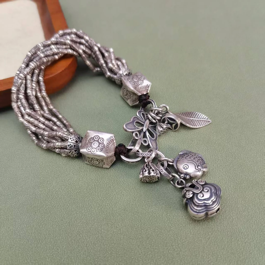 银之酷 925银手链 十全十美手链重工多层女款复古民族风个性气质