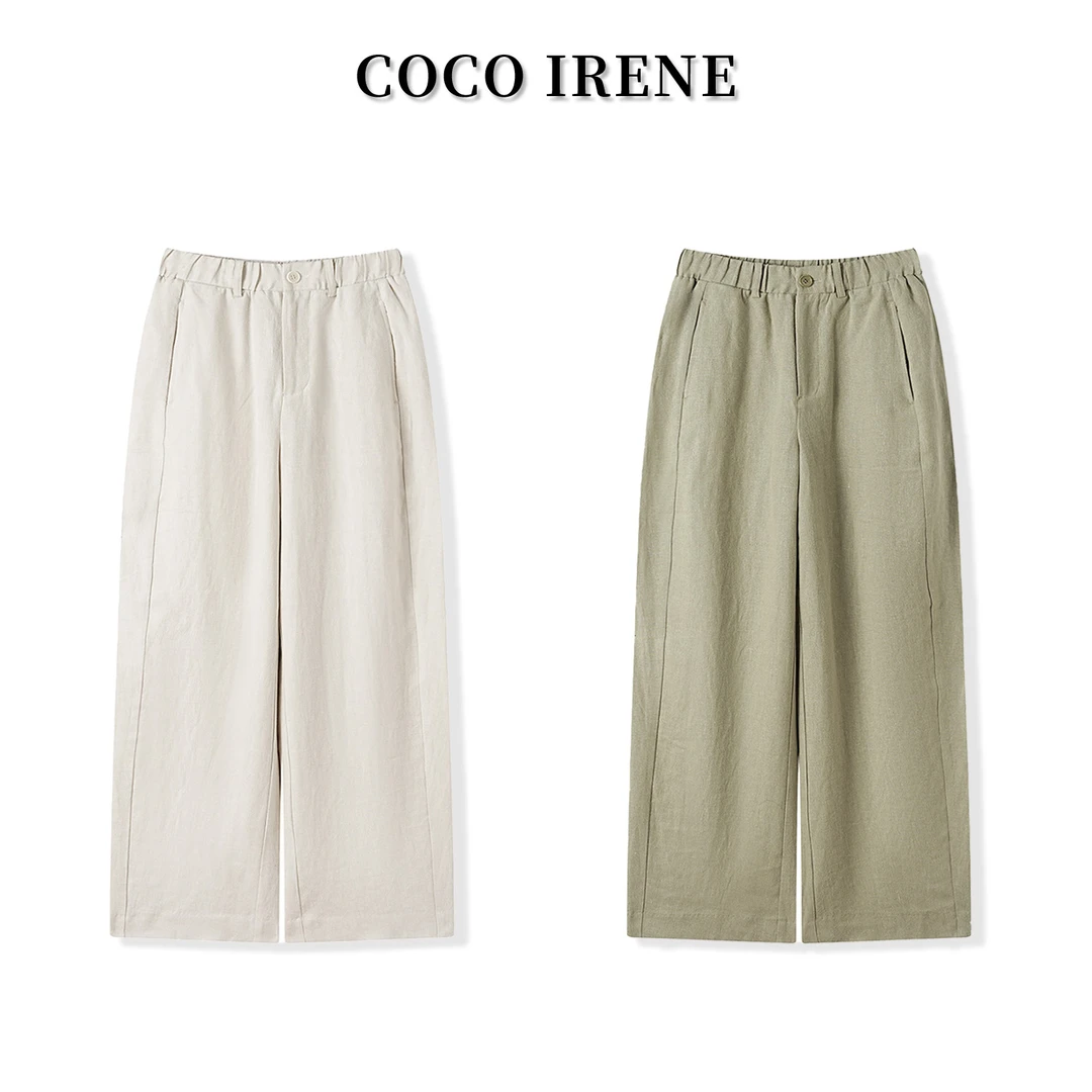 COCO IRENE 【绿野仙踪】【欧若风】慵懒松弛感 100% 纯亚麻阔腿裤
