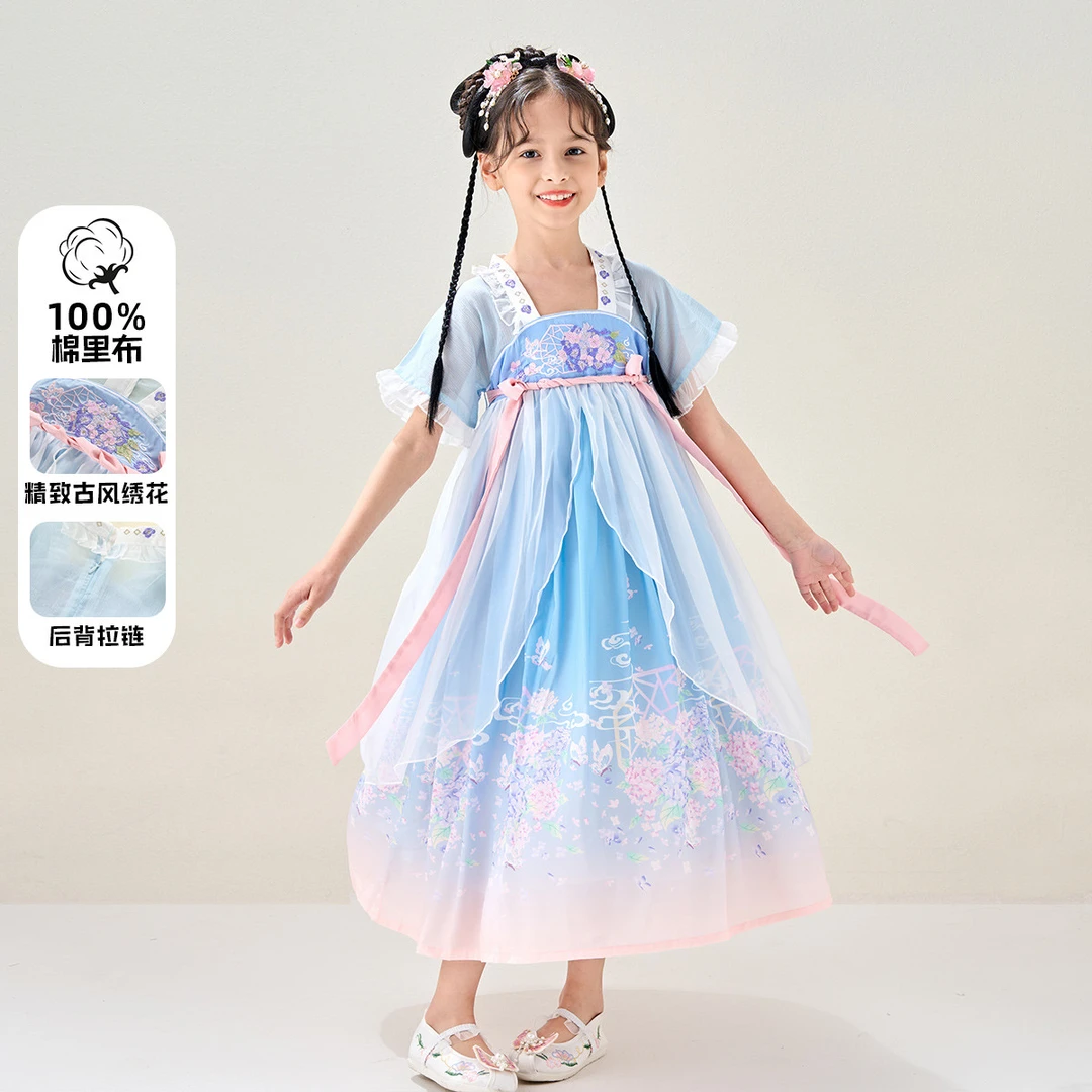 仙女古风中式汉服女童绣花夏季连衣裙儿童超仙襦裙薄款网纱裙115