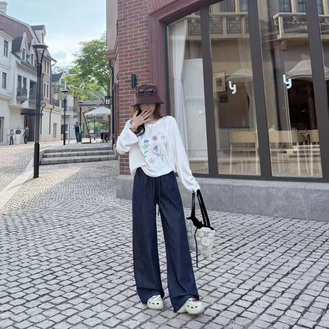 海狸定制【长期主义】莱赛尔天丝显瘦松紧腰直筒丹宁牛仔裤