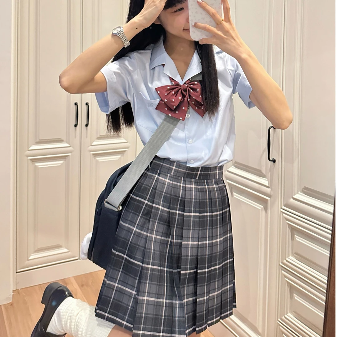 中牌制服馆  烟灰格裙学院风JK制服百褶裙短裙校服半身裙