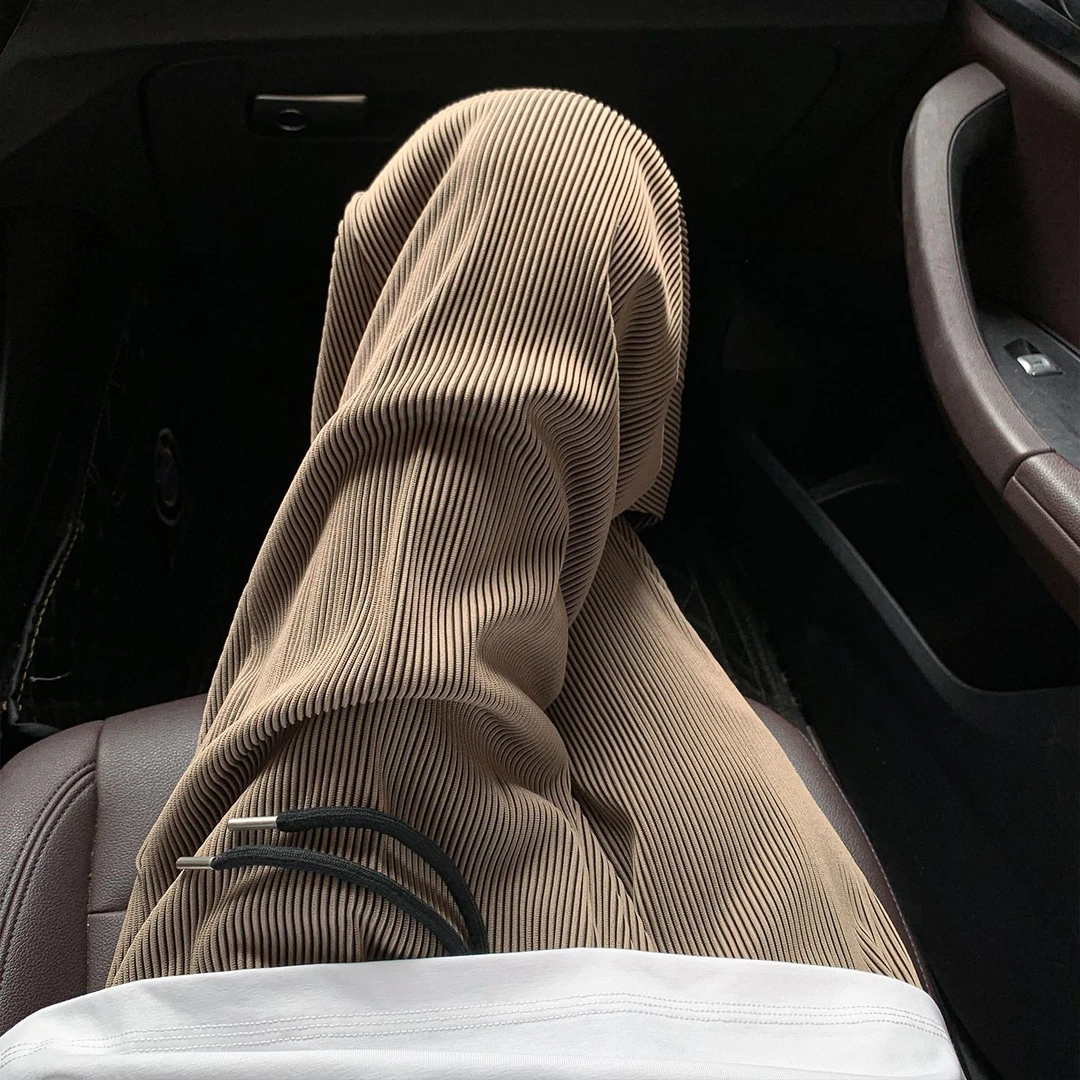 美拉德咖色冰丝裤子男款夏季速干运动休闲裤薄款垂感高级感阔腿裤