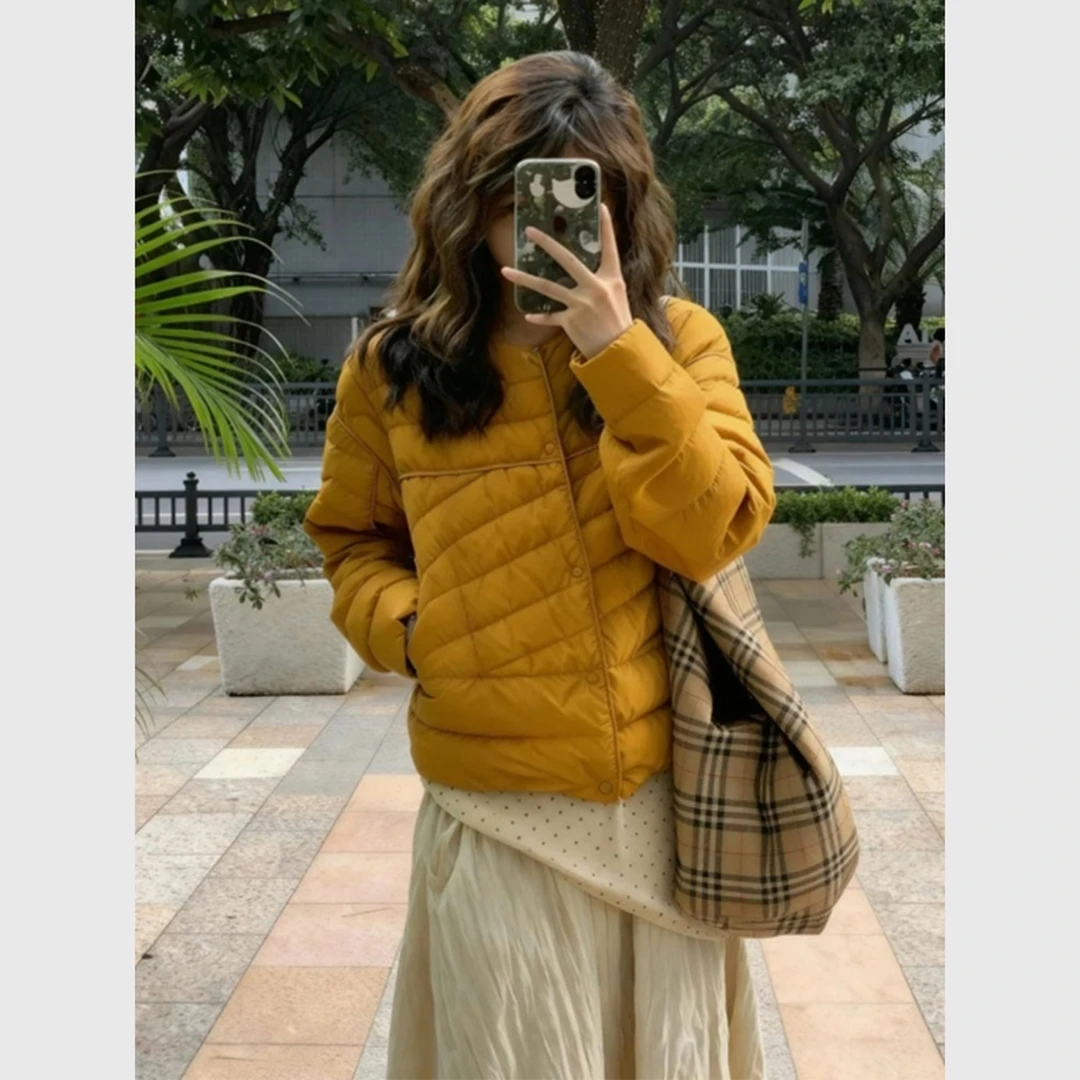 橘色轻薄排骨高级感女冬小个子韩系独特超好看外套洋气棉袄棉服短