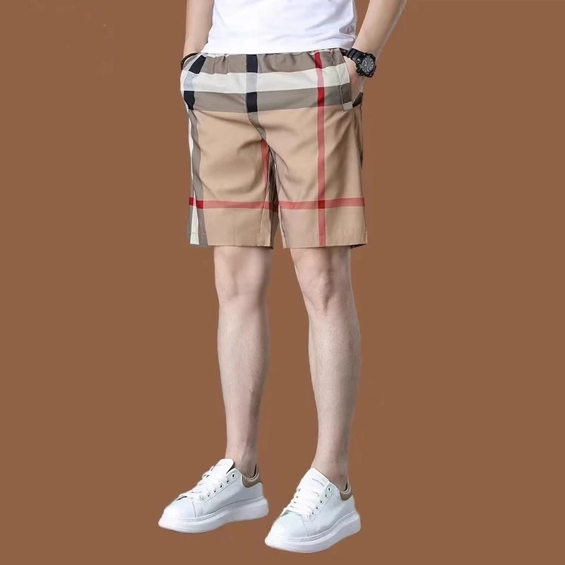 EOENKKY夏季时尚经典男女同款五分沙滩裤轻奢格纹系腰抽绳短裤