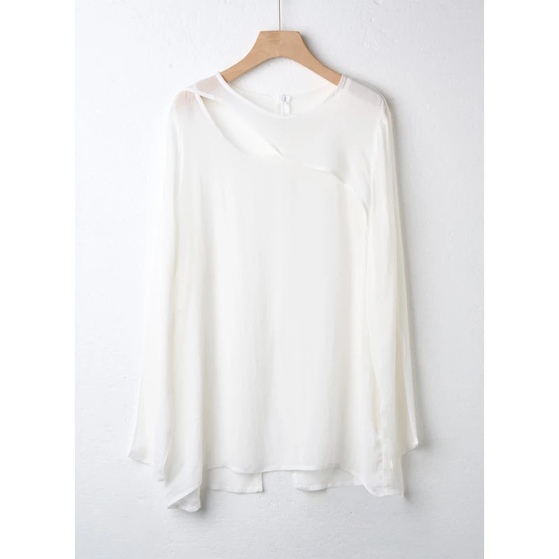 圆领设计衬衫纯色罩衫宽松显瘦上衣女  PX1-201