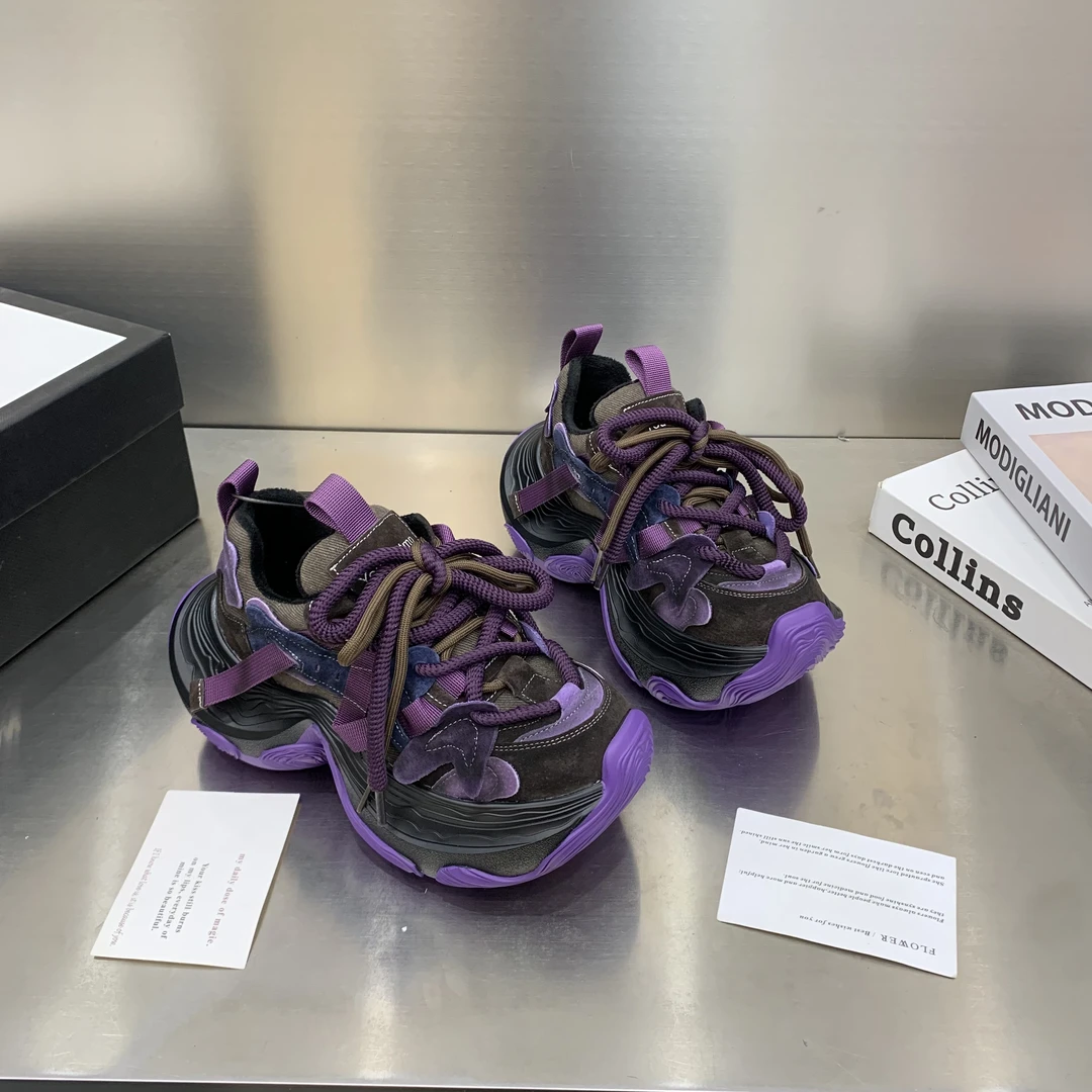 复古真皮加绒松糕厚底老爹鞋女2025新款百搭双鞋带增高休闲运动鞋