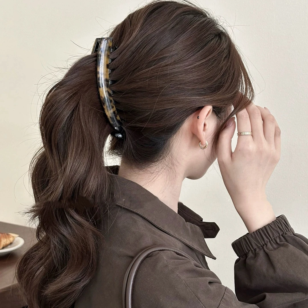 高级豹纹醋酸发量多大号香蕉夹气质后脑勺马尾夹简约百搭发夹发饰