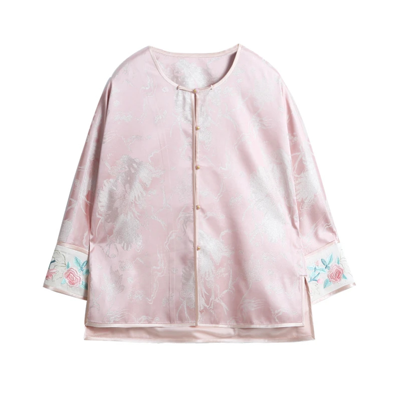 30姆米真丝织银提花圆领真丝重工刺绣对襟外套252161