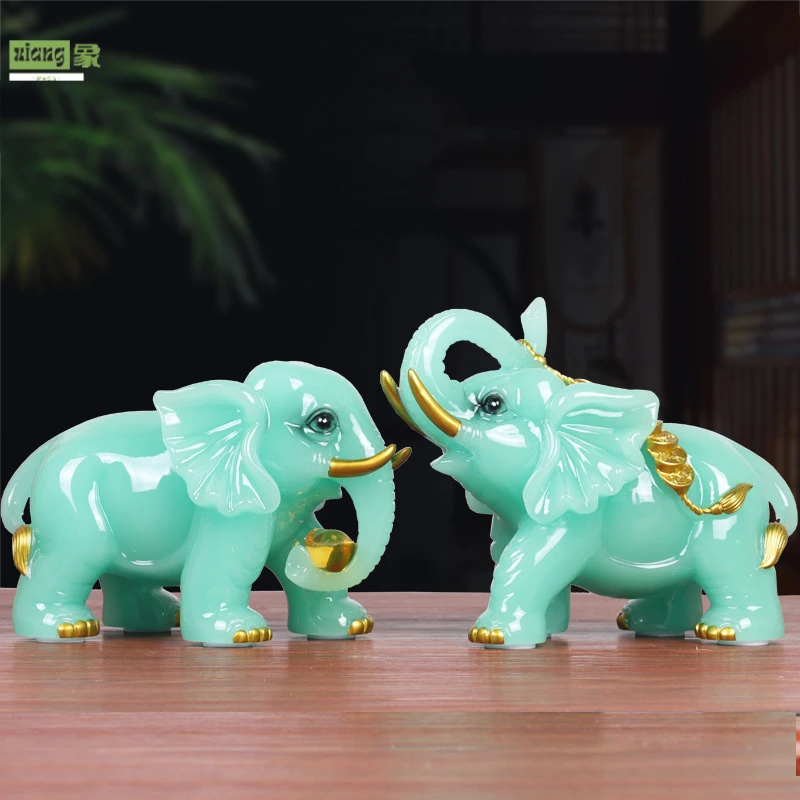 大象玉石摆件一对吸财聚财客厅玄关电视酒柜家居装饰乔迁开业礼品