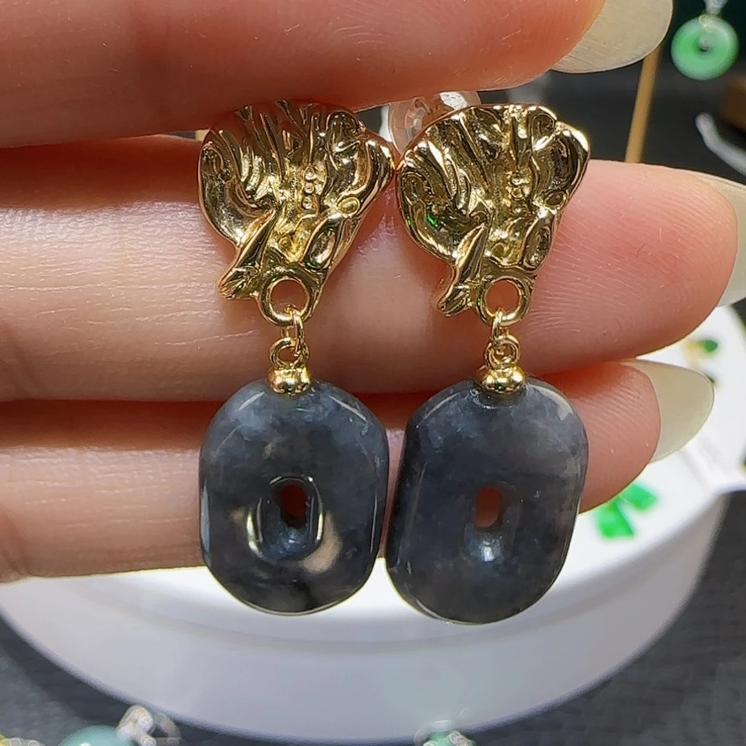 翡翠银S925镶嵌耳饰天然缅甸a货翡翠