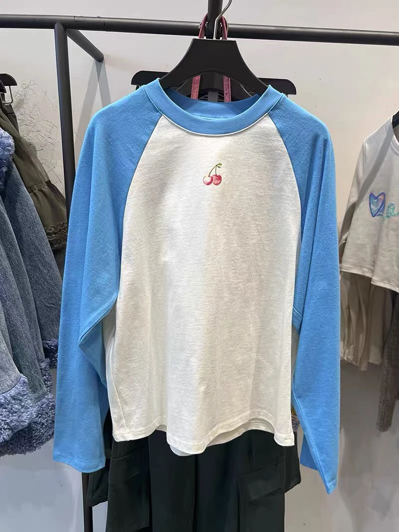 清爽插肩袖 小樱桃长袖T恤