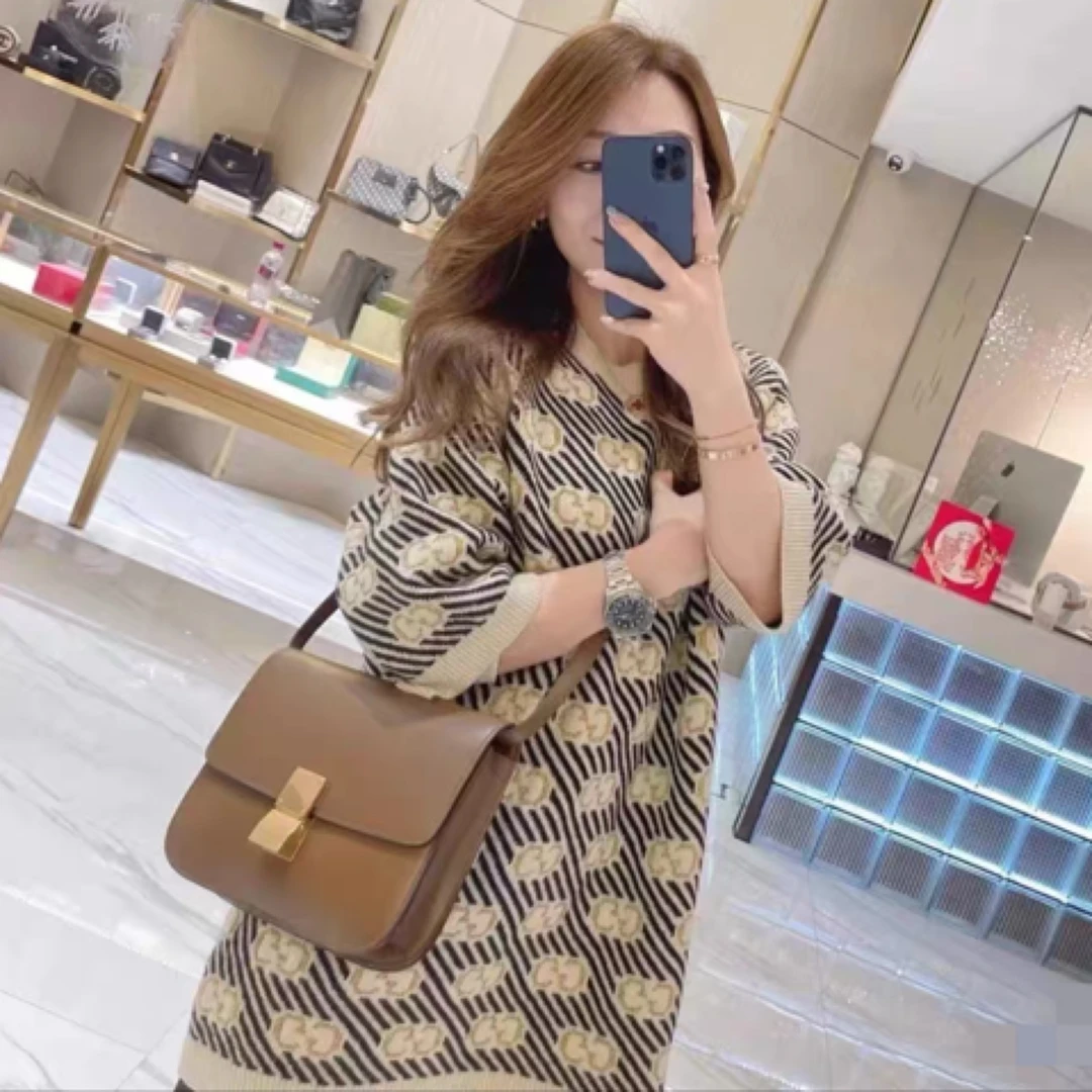 95新 GUCCI/古驰 古驰金线双G满印羊毛短袖/yz29女装轻奢