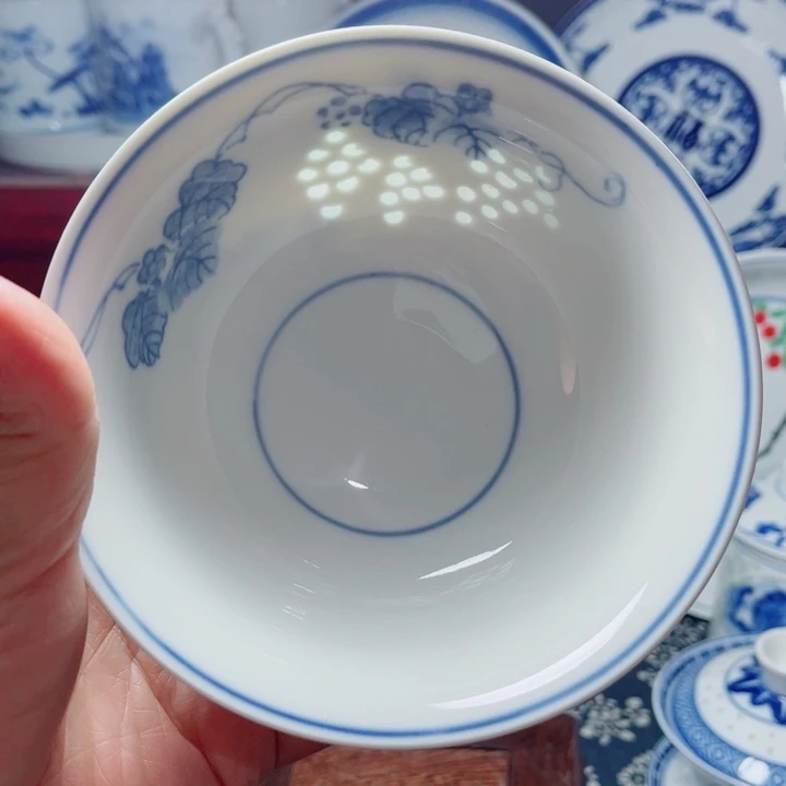 青花玲珑5寸饭碗葡萄