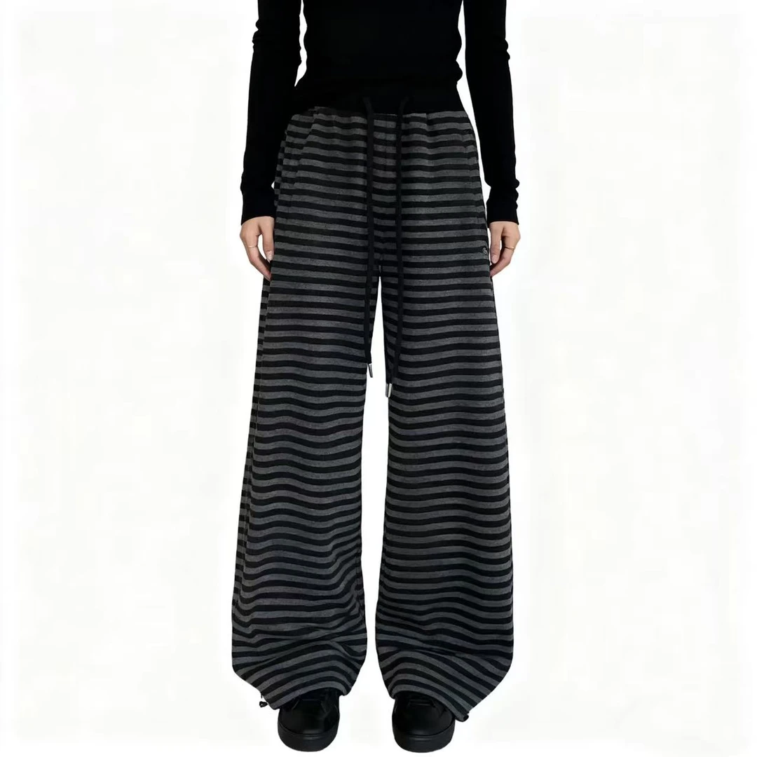 MRFEITO【糯米毛巾裤】加绒加厚垂感懒人条纹显瘦直筒裤H6K02D35264