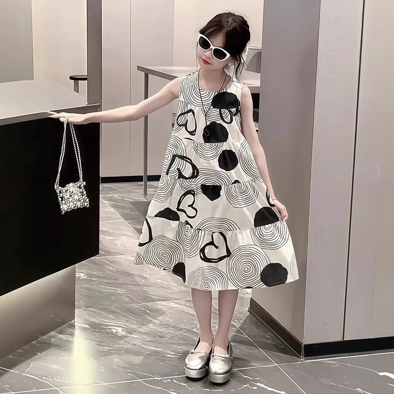 女童连衣裙夏装2025新款儿童洋气公主裙夏装小女孩无袖棉布长裙子