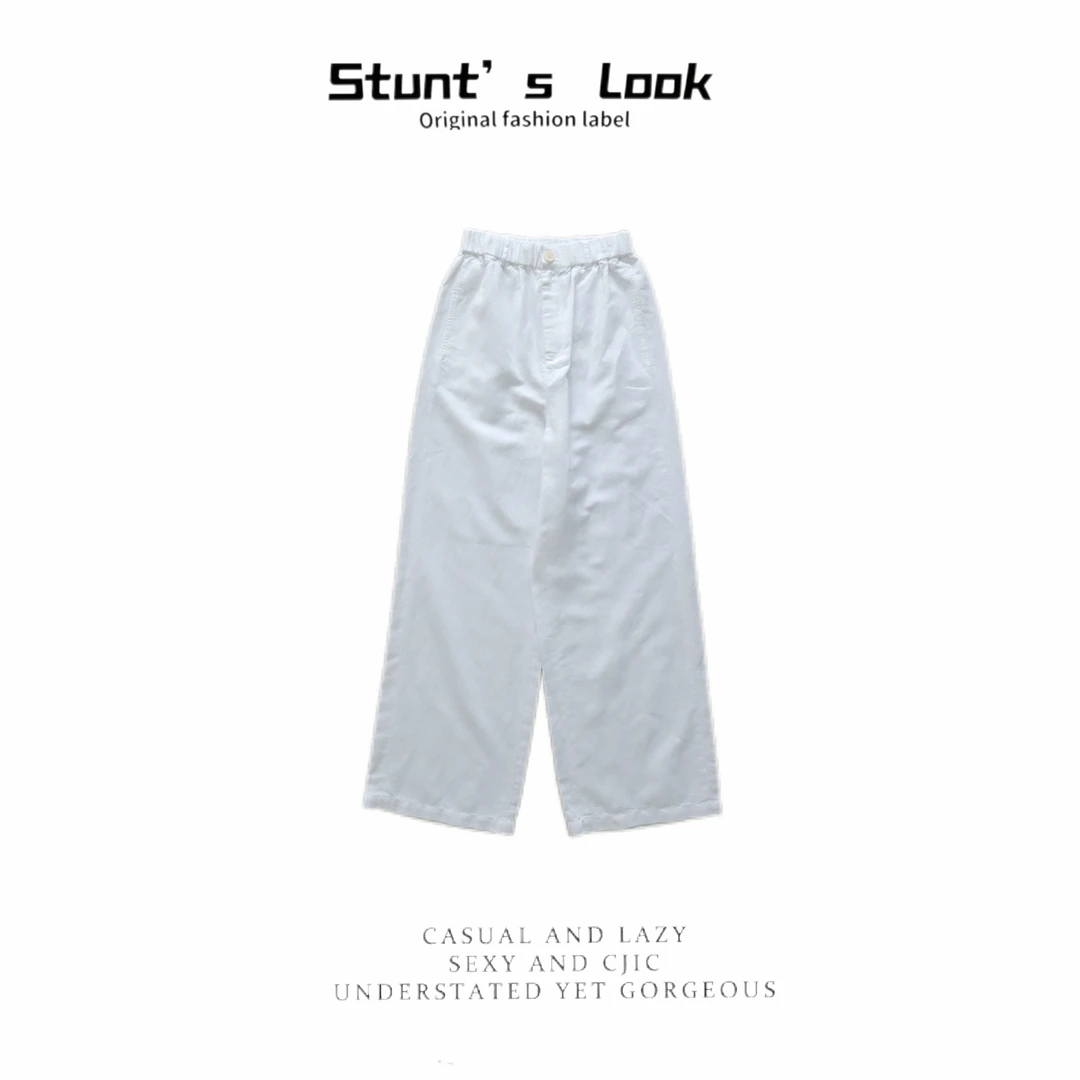 老钱风松弛感女装 亚麻混纺休闲西服裤子1540-b