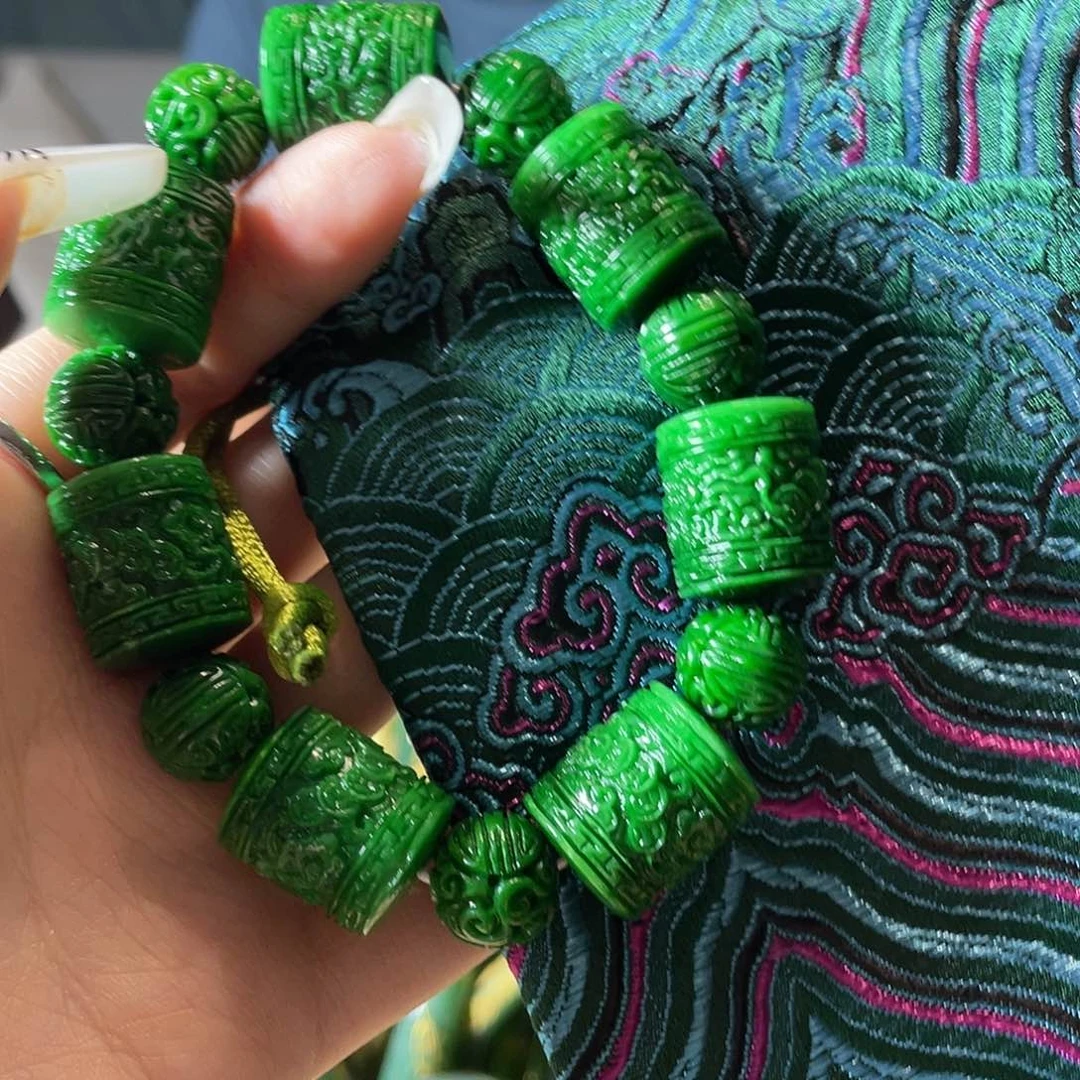 布艺非金属干青复古翠绿手串