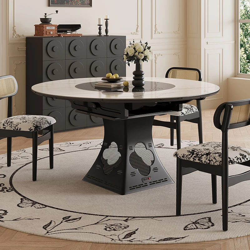 麟睿802岩板智能餐桌轻奢家用简约两用北欧餐厅圆桌意式圆形