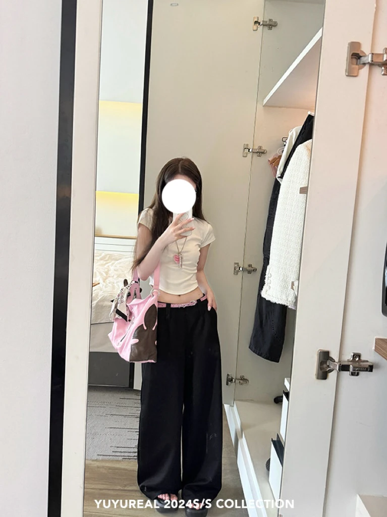 【氧气雨】元YUYUREA*知识分子 低腰侧拉链阔腿西裤