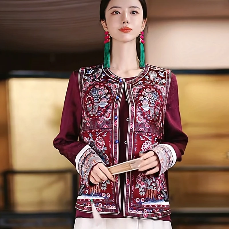 复古日记“金地牡丹”重磅醋酸百万针刺绣中式老钱风马夹25EE462