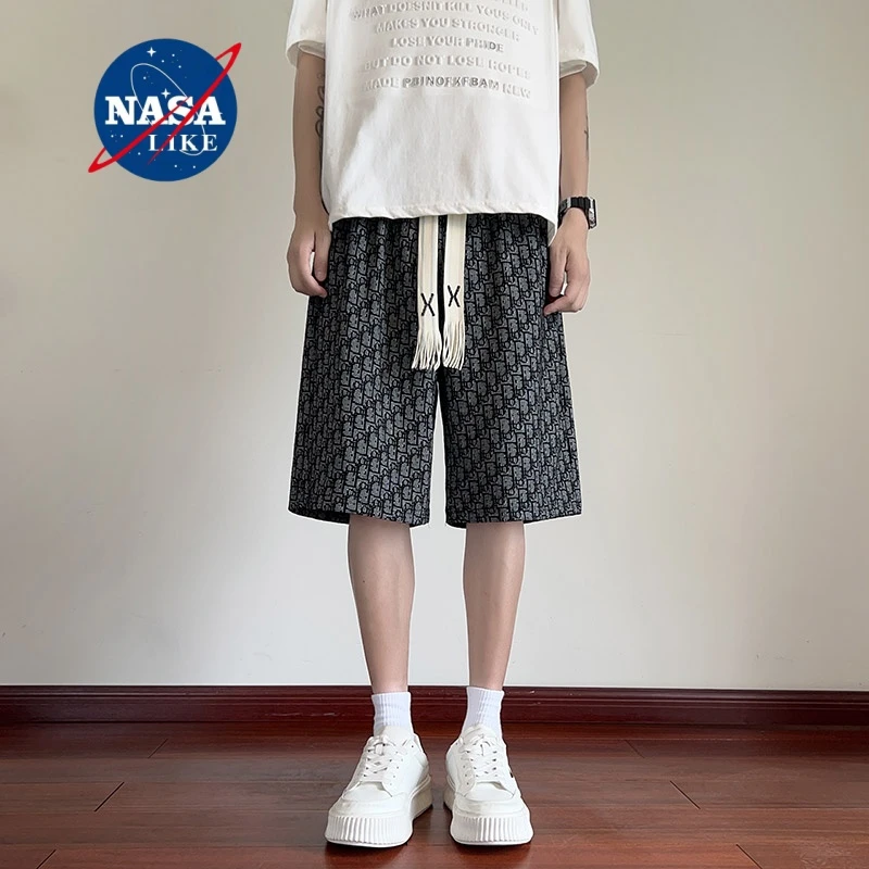 NASA联名提花吸汗直筒短裤裤子透气男士夏季潮流中裤薄款