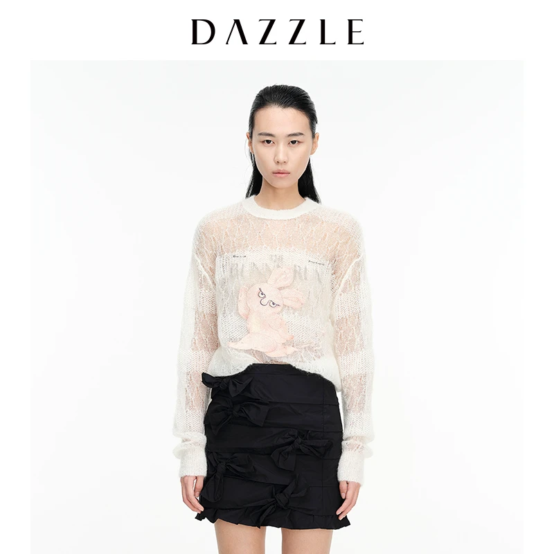 DAZZLE地素奇妙兔镂空挑洞马海毛针织衫2D1E4191G